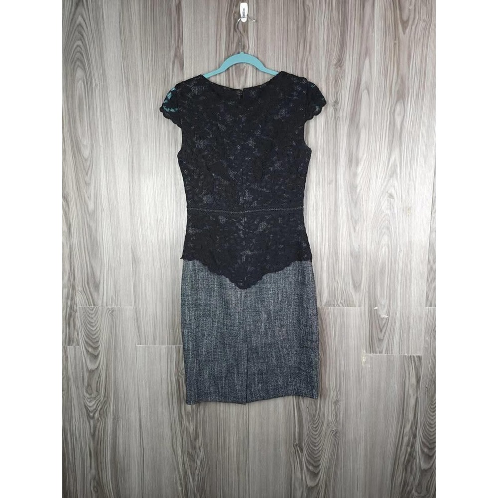 Antonio Melani Women Black Lace Grey Tweed Sheath Dress Cap Sleeve Size 2